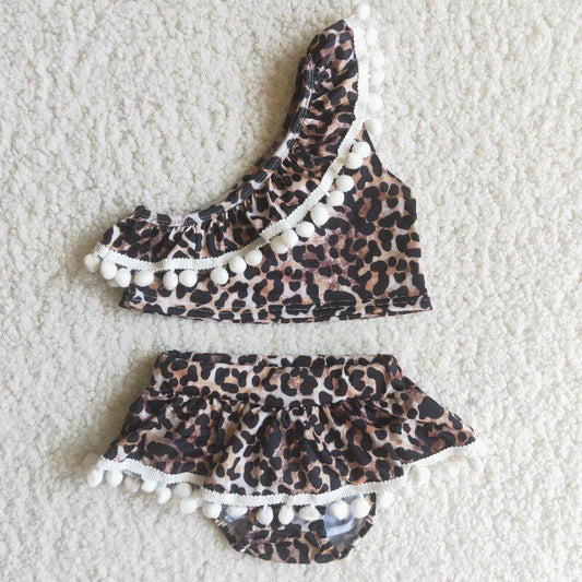 One-shoulder leopard girl lace swimwear