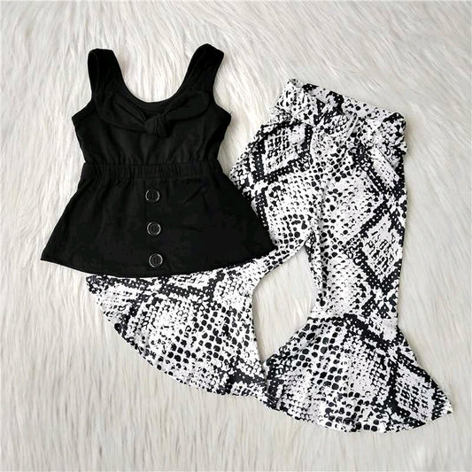 promotion vest 0802 RTS shoulder straps top black bow tunic snake print sleeveless bell bottom pants outfits