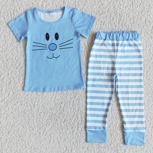 Promotion boy blue rabbit stripe short sleeve pajamas outfit