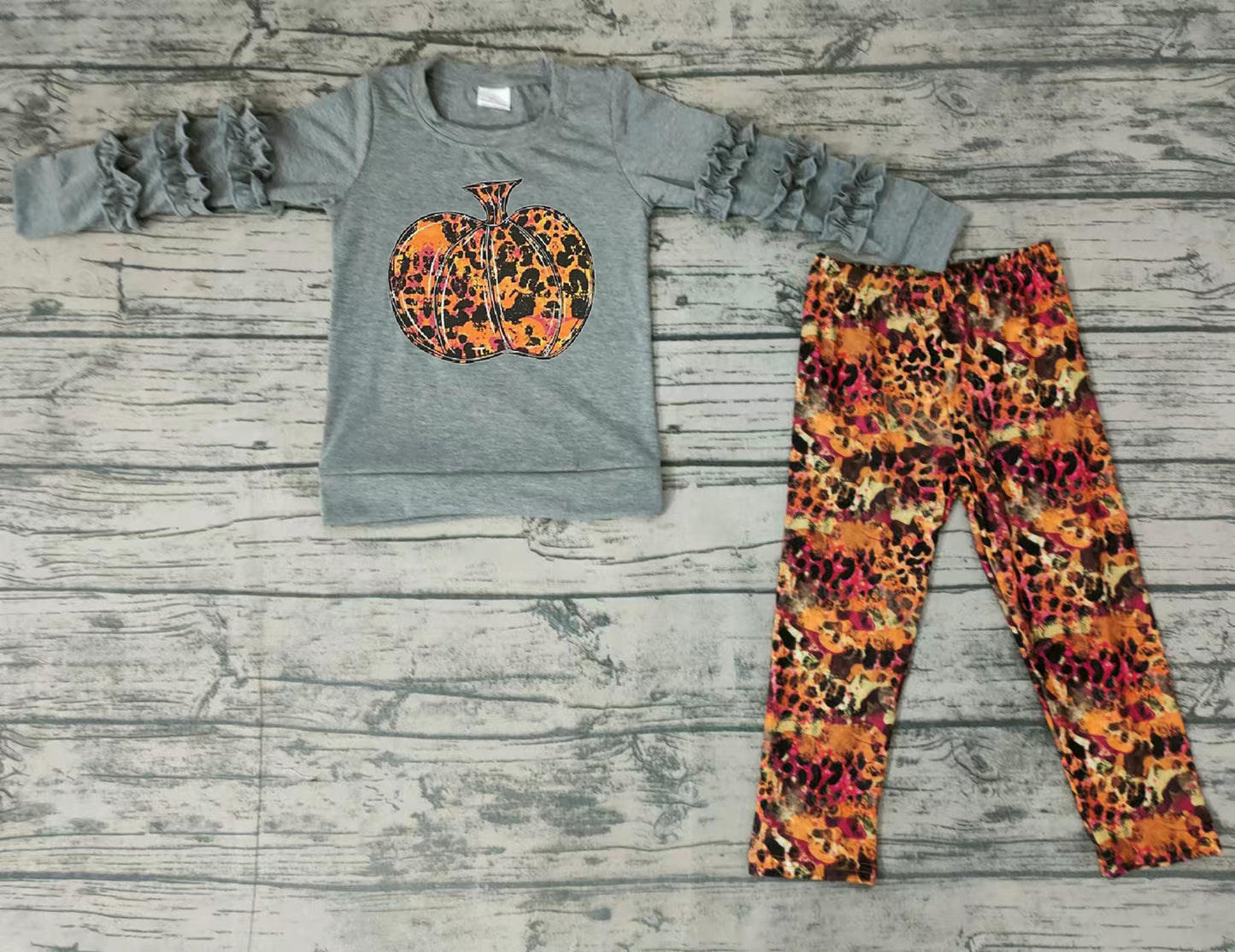 preorder grey pumpkin leopard long sleeve legging girl outfit 0803