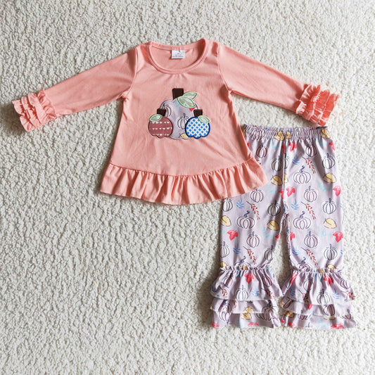 0929 RTS embroidery halloween long sleeve girl outfit