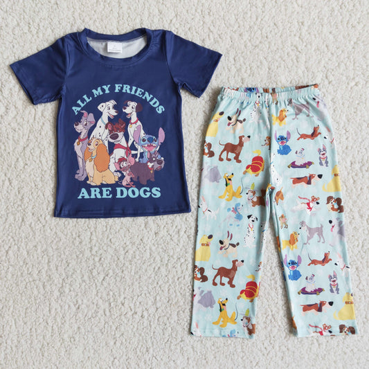 promotion all my friends letters navy cartoon dogs short sleeve pant boy outfits rts