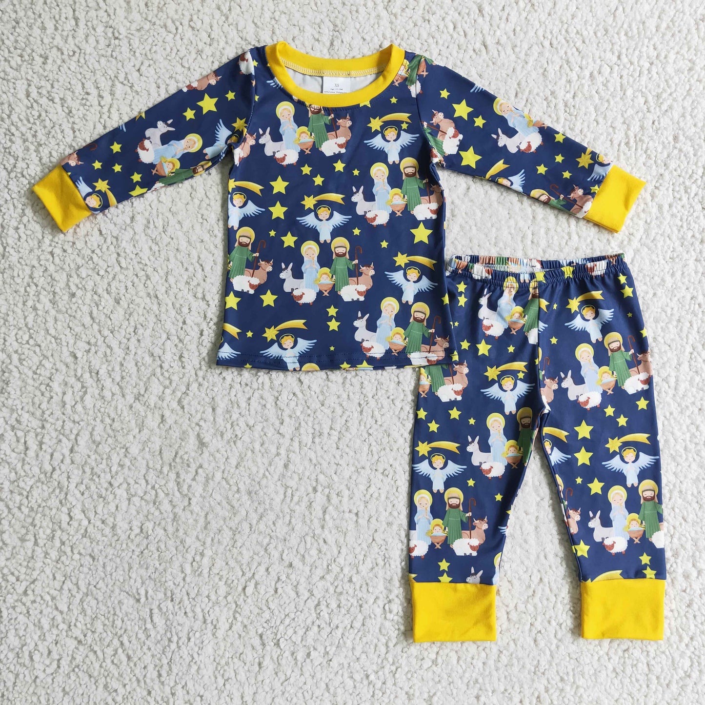 navy yellow jesus long sleeve boy pajamas outfit 1026 RTS