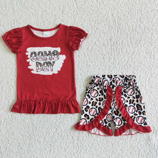 promotion GSSO0057 game day Baseball leopard print red short sleeve shorts girl outfit 20230323 RTS