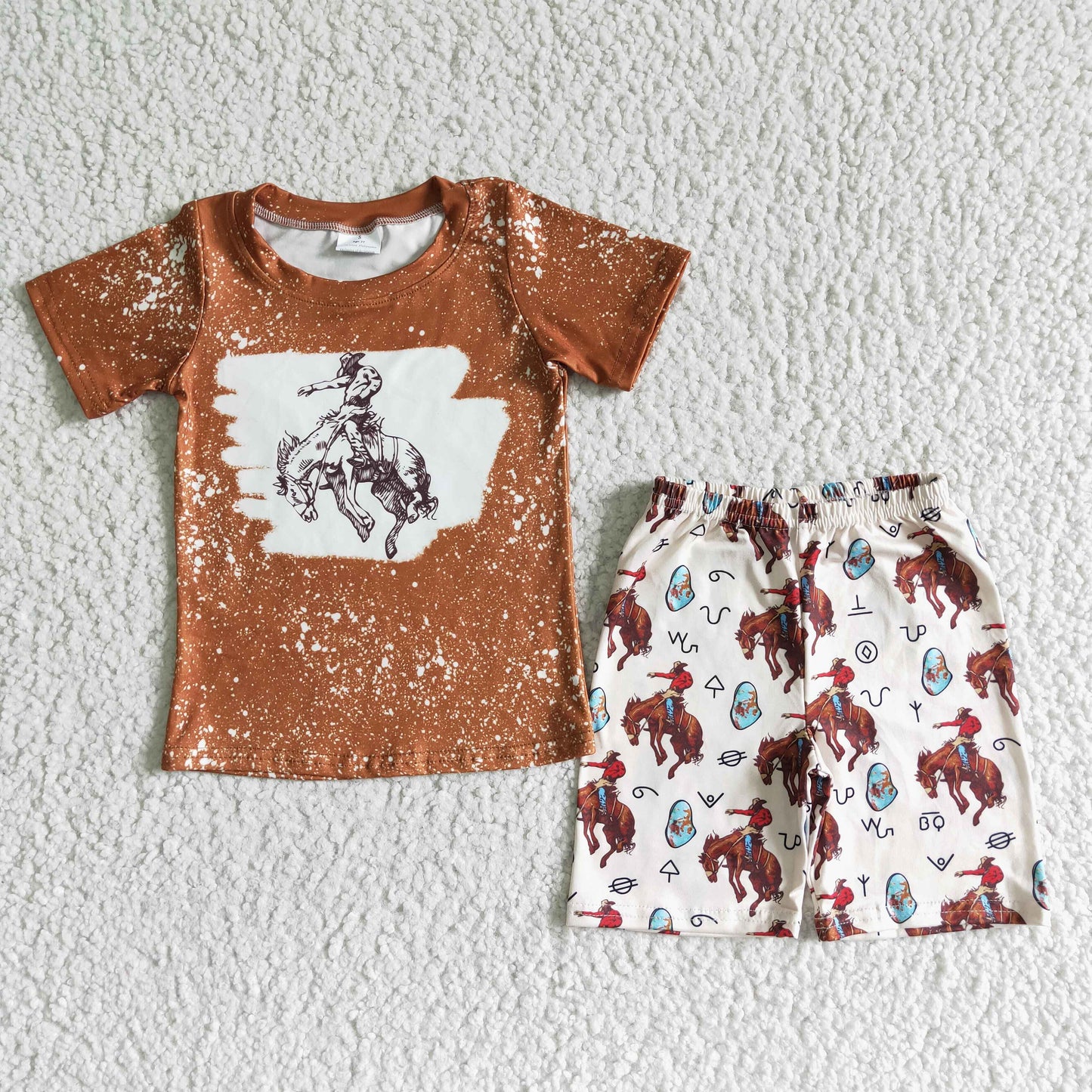 RTS brown horse bluegem short sleeve shorts boy outfits real pic 0524