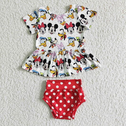 PROMOTION cartoon mouse white dot red short sleeve bummie set 0328