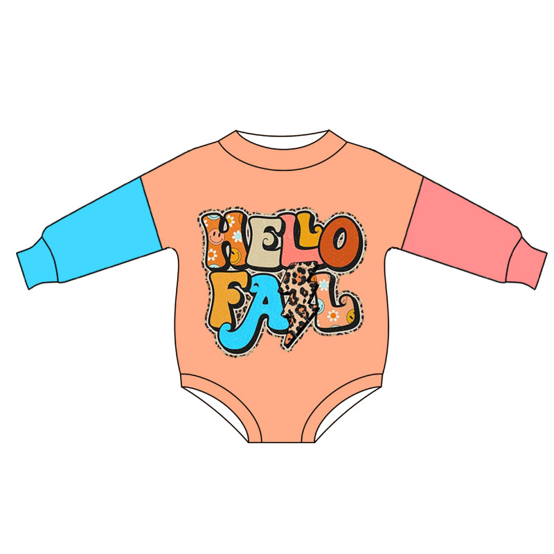 long sleeve girl romper hello fall letters blue pink orange 0823 preorder