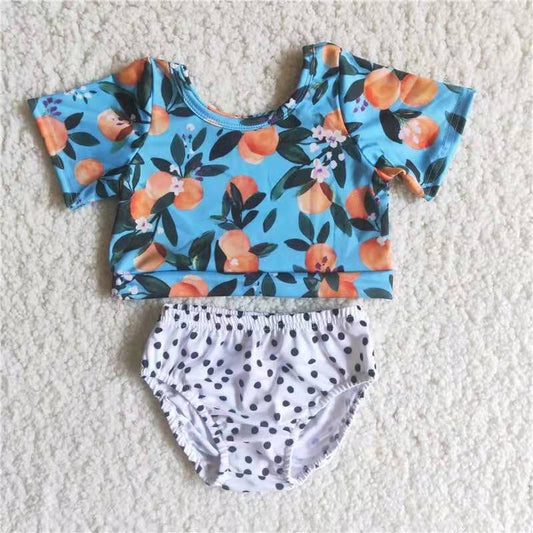 fruit print blue 2pcs black dots girl swimwear Jan0113