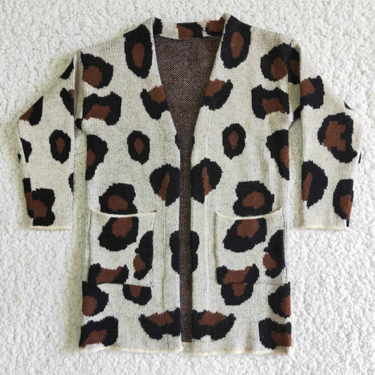 Leopard print V-neck pocket cardigan sweater 0614RTS