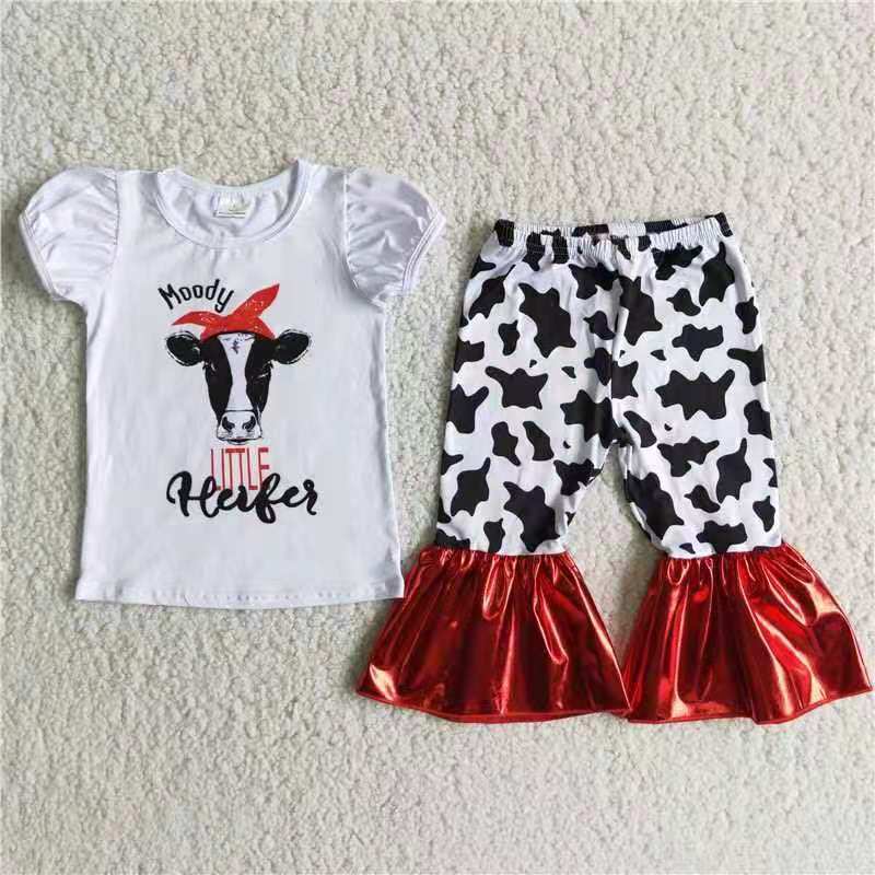 white milk cow print head short sleeve bell bottom outfit