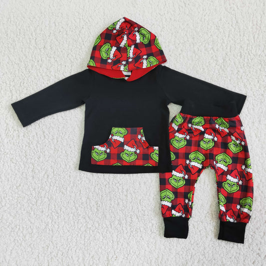 6A10-29 christmas red black green cartoon pocket hoodies boy outfit 20230623