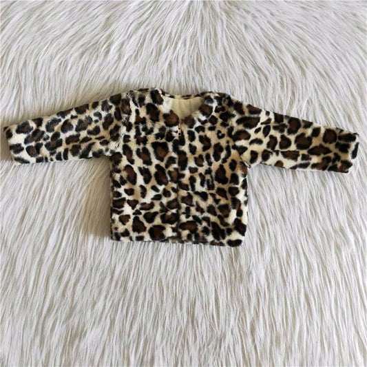 Zipper style o-neck collar leopard print soft comfortable winter coat