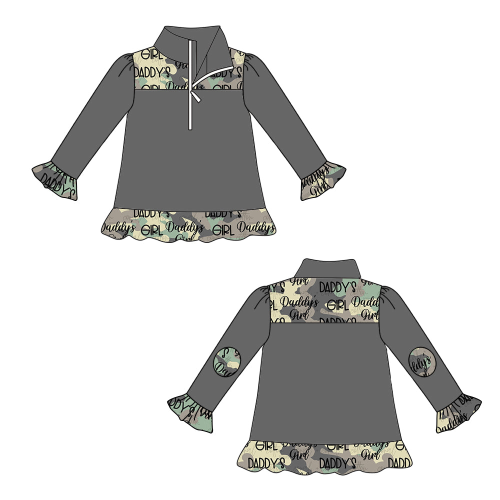 daddy's girl green gray polo girl long sleeve top 0909 preorder