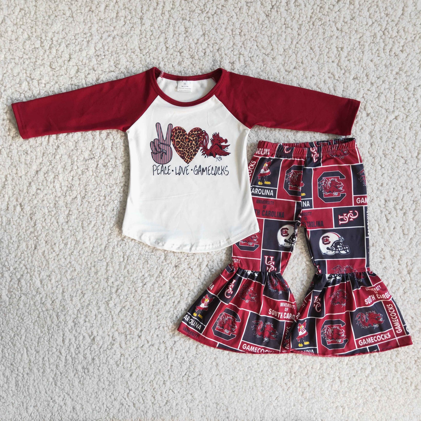 Girl red raglan long sleeve bell bottom football team outfit