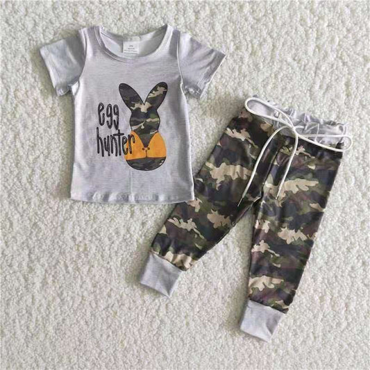 Promotion Easter boy rabbit gray camo short sleeve pants outfit