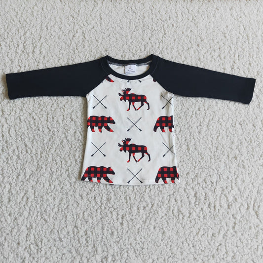 Simple style boy cartoon animal raglan long sleeve top