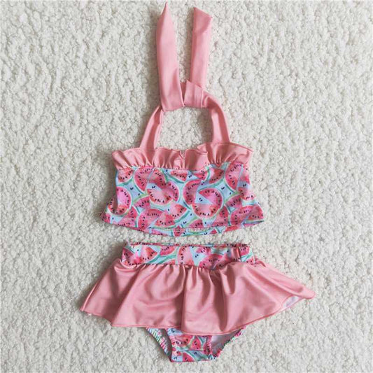 Pink bow watermelon girl lace swimwear