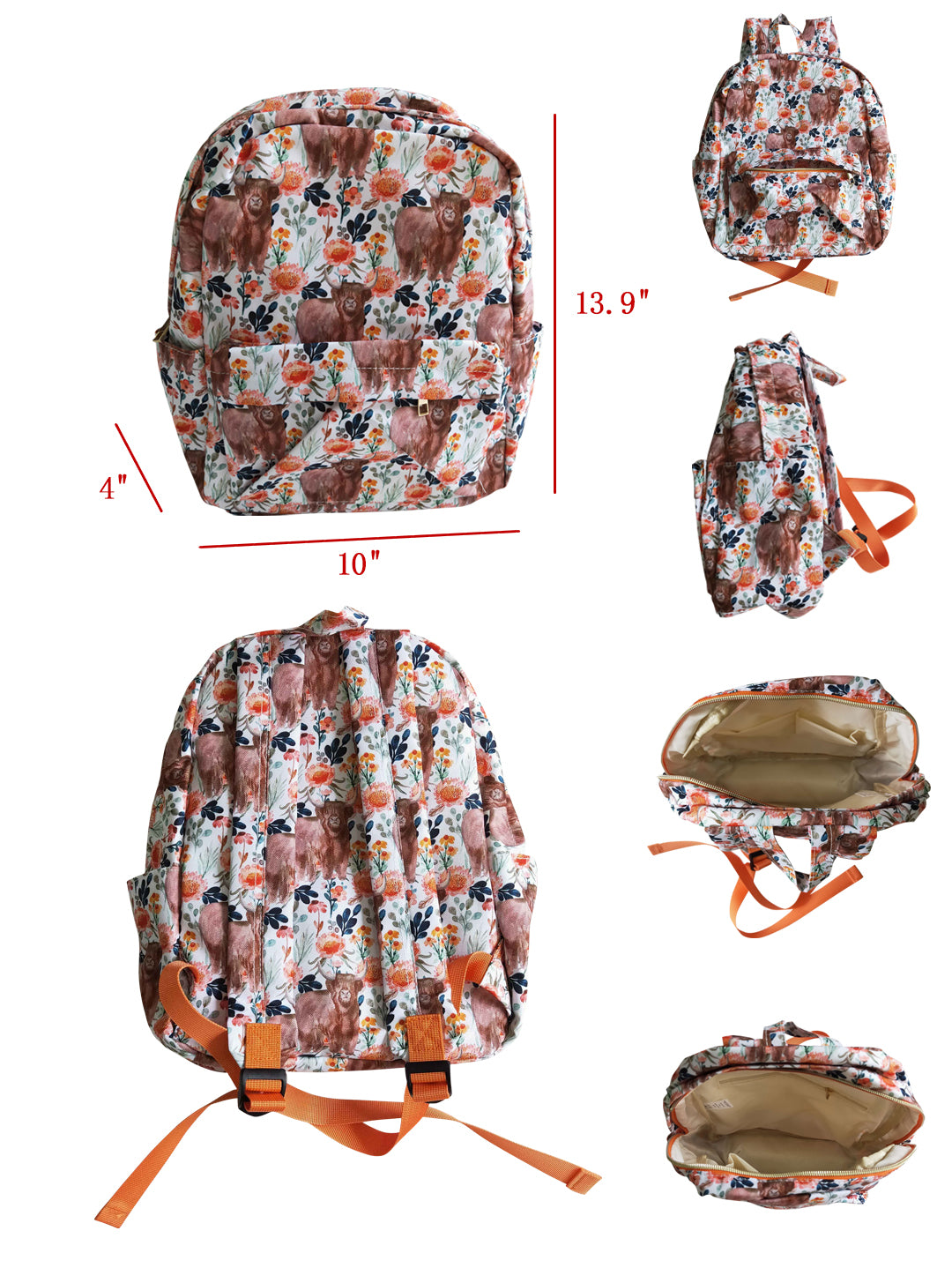 BA0027 RTS pink cow floral backpack 1102