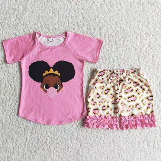 pink top black big eyes girls bubble gum top pink ruffles shorts sleeve shorts outfits