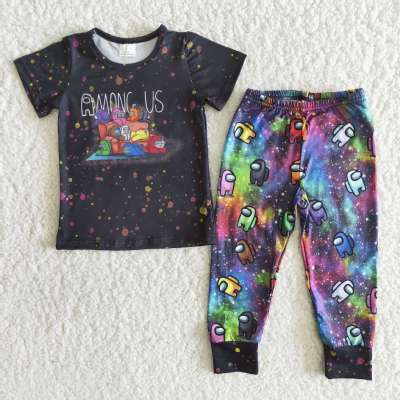 promotion RTS black game short sleeve long pants boy outfit 0514