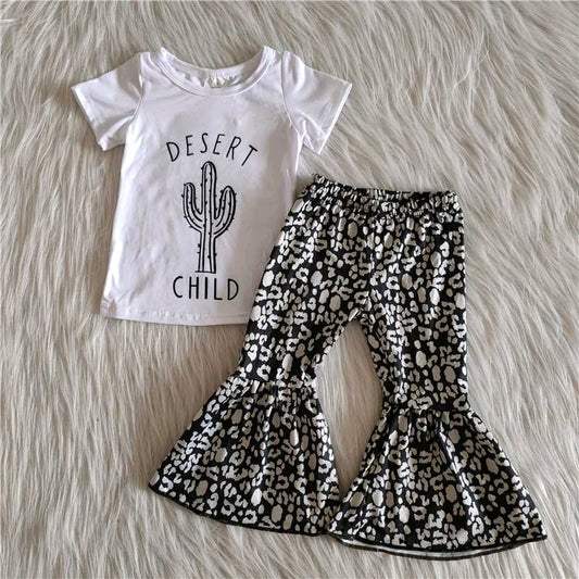 Desert child cactus black white leopard print short sleeve bell bottom pants outfit