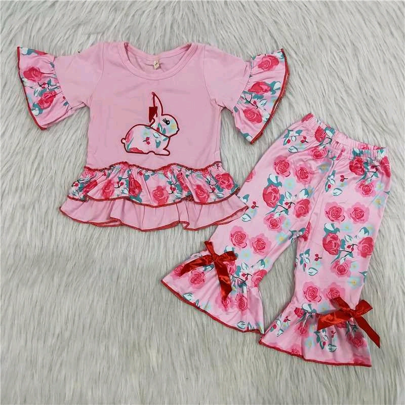 B14-21 Easter girl embroidery rabbit outfit 202312 RTS