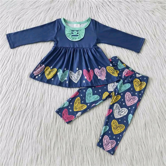 promotion 6 A23-7  Valentine blue girl love long sleeve legging pants outfit 202312