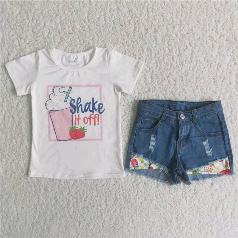 girl outfit ice cream white denim shorts set