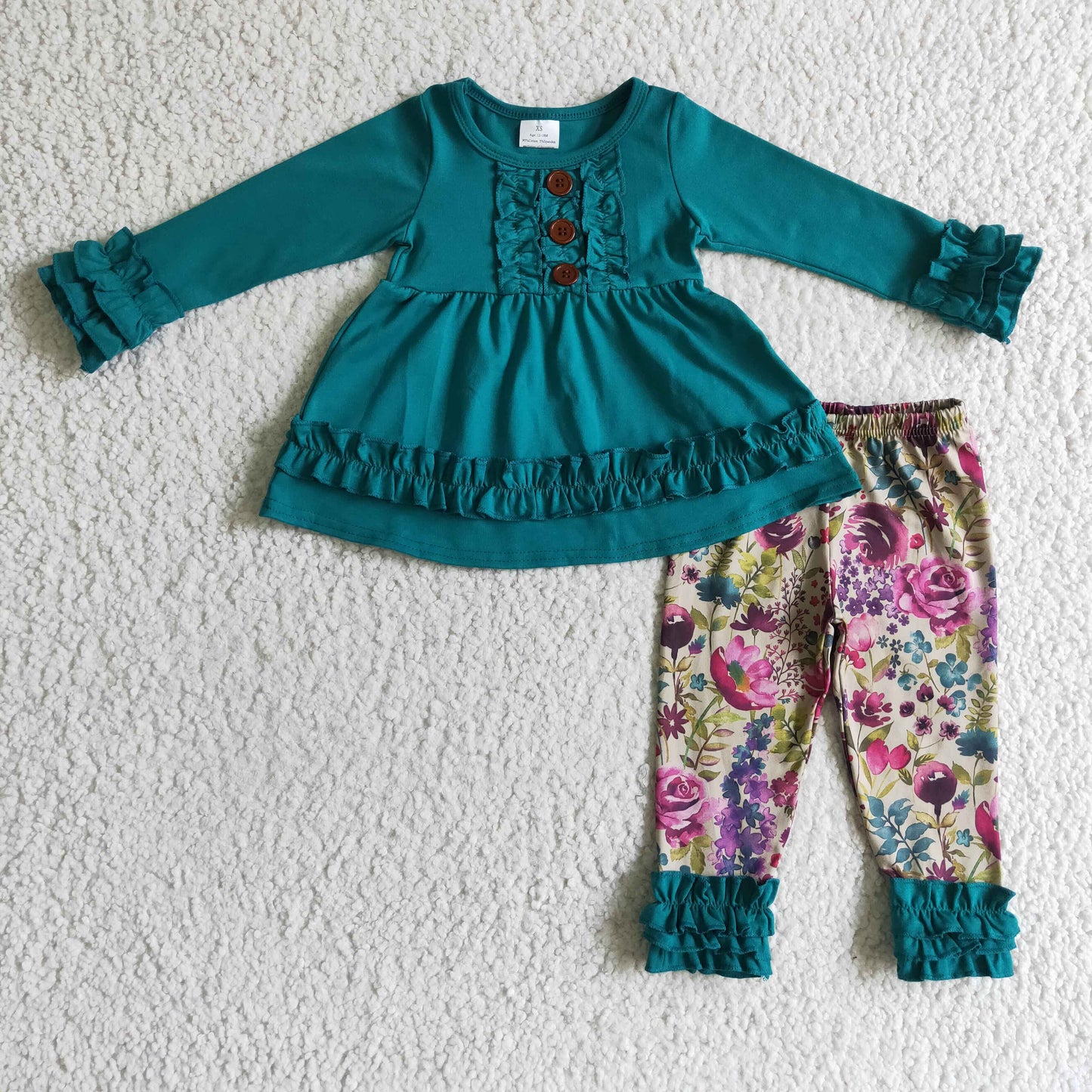 girl outfit long sleeve green floral legging  RTS 1017