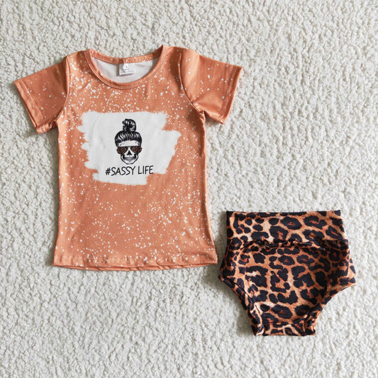 sassy life letter orange glasses girl short sleeve bummie set outfits 0405