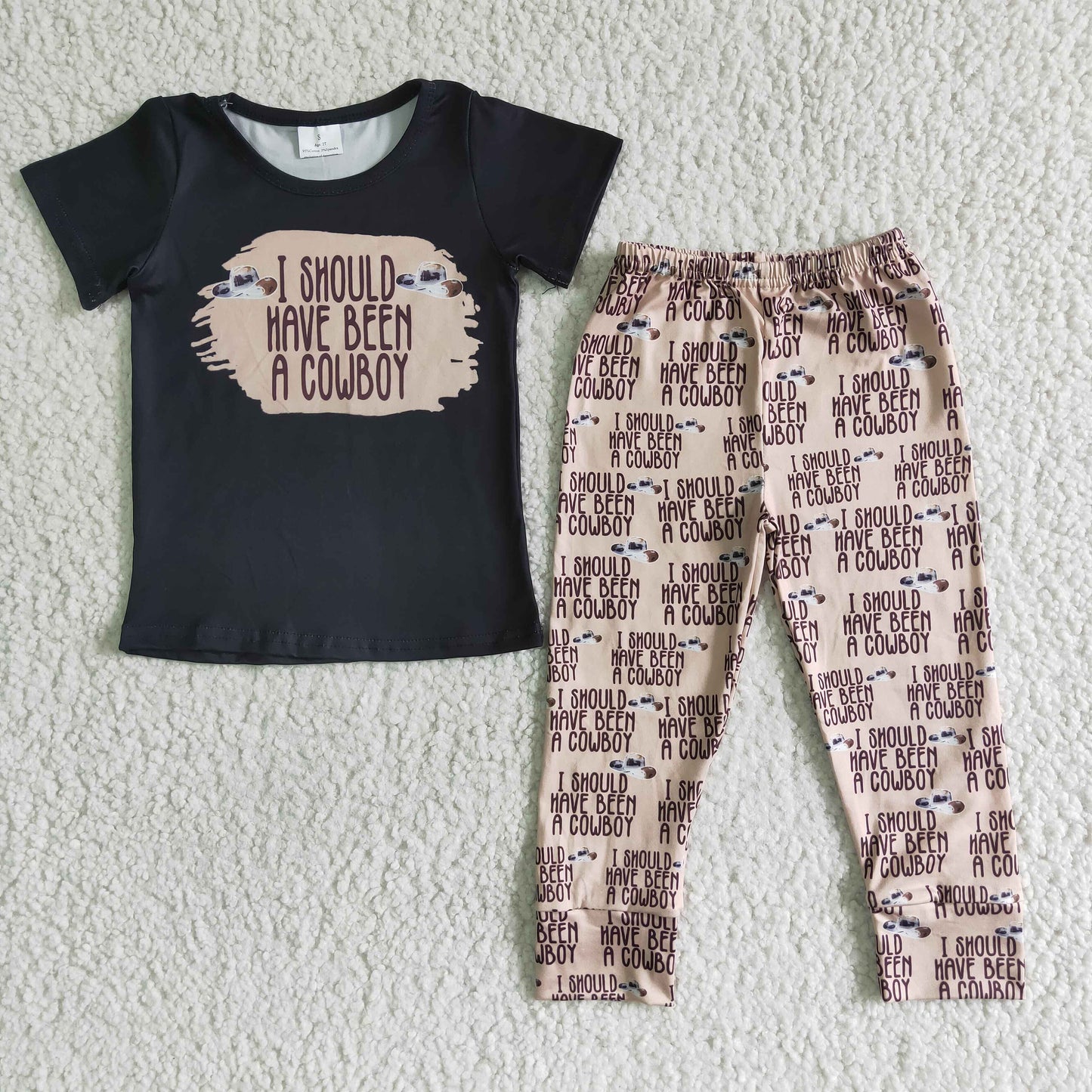 promotion Boy spring clothes I should have been a cowboy black brown bell bottom pants outfit 0317