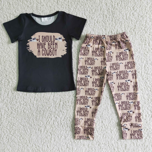 promotion Boy spring clothes I should have been a cowboy black brown bell bottom pants outfit 0317