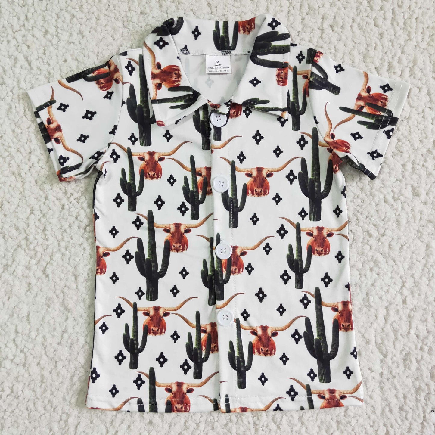 BT0014 RTS cactus brown cow print white boy short sleeve shirt top 0611