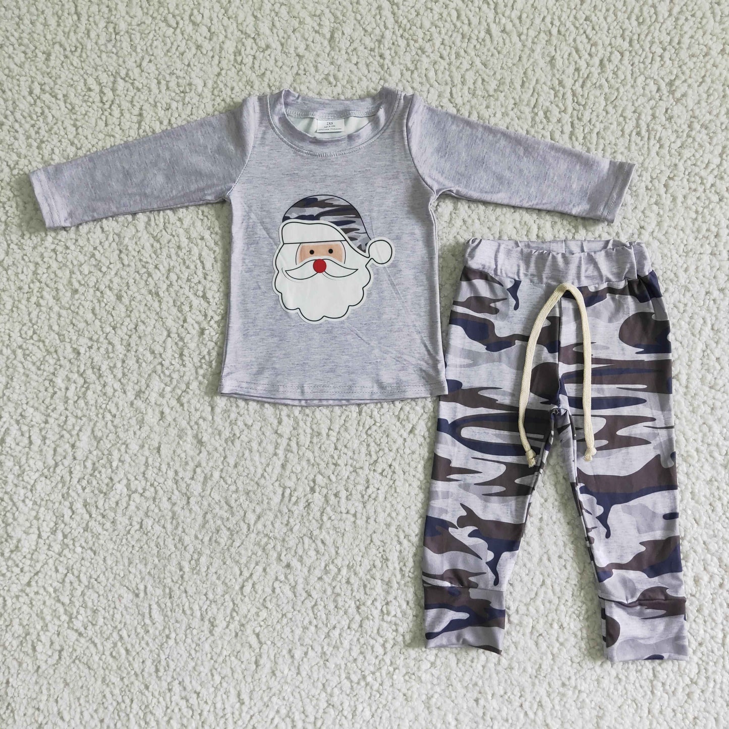 6 B7-37 RTS Christmas grey santa boy camo long sleeve pajamas outfits 0523
