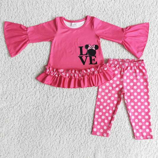 promotion 6 B8-3 valentine girl cartoon mouse love bow dot long sleeve legging pant outfit