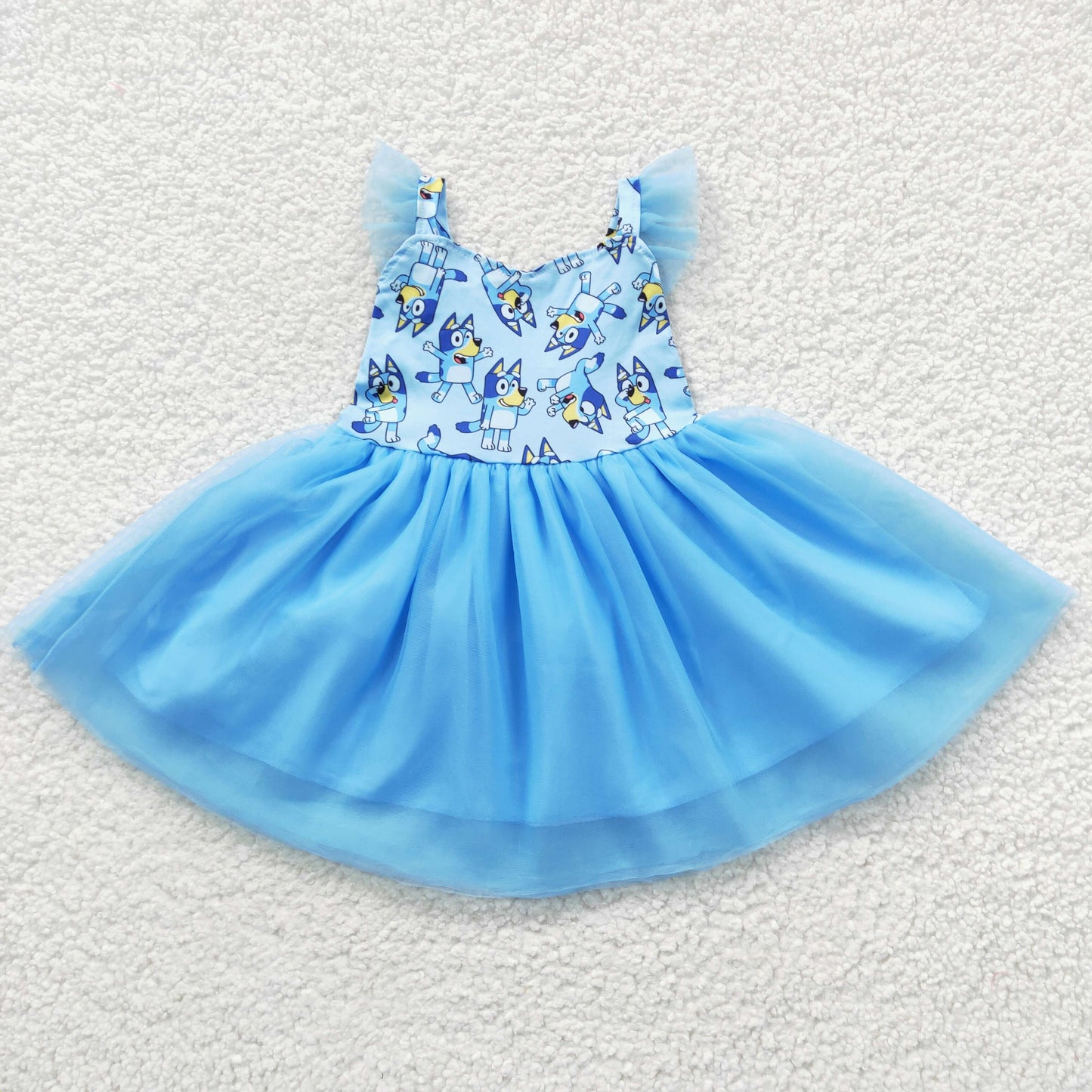 GSD0334 tulle puffy short sleeve blue dog girl dress 20230418