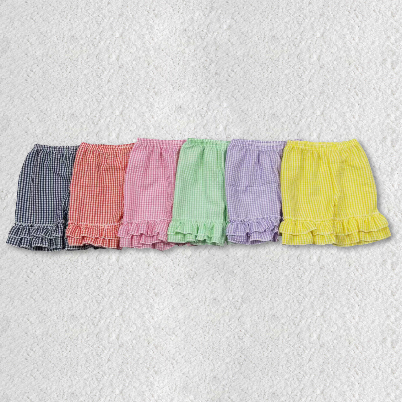 SS0065 girl seersucker ruffles yellow summer shorts 20230327 RTS