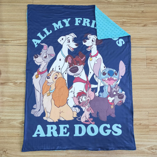 all my friends are dogs letters cartoon dogs blue blanket