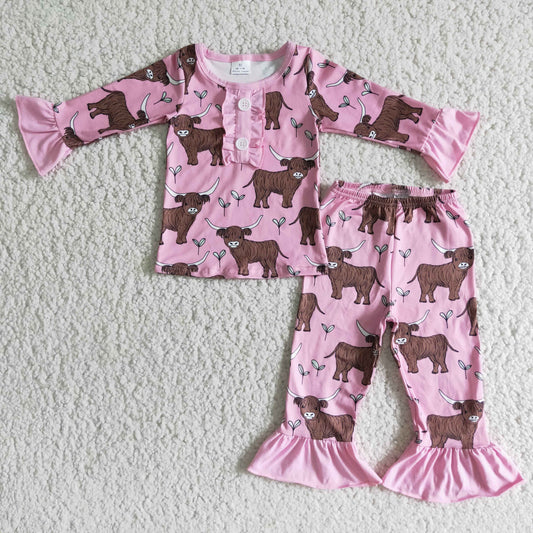 1130 farm  cow print girl pink  pajamas outfits 6 A11-12 RTS