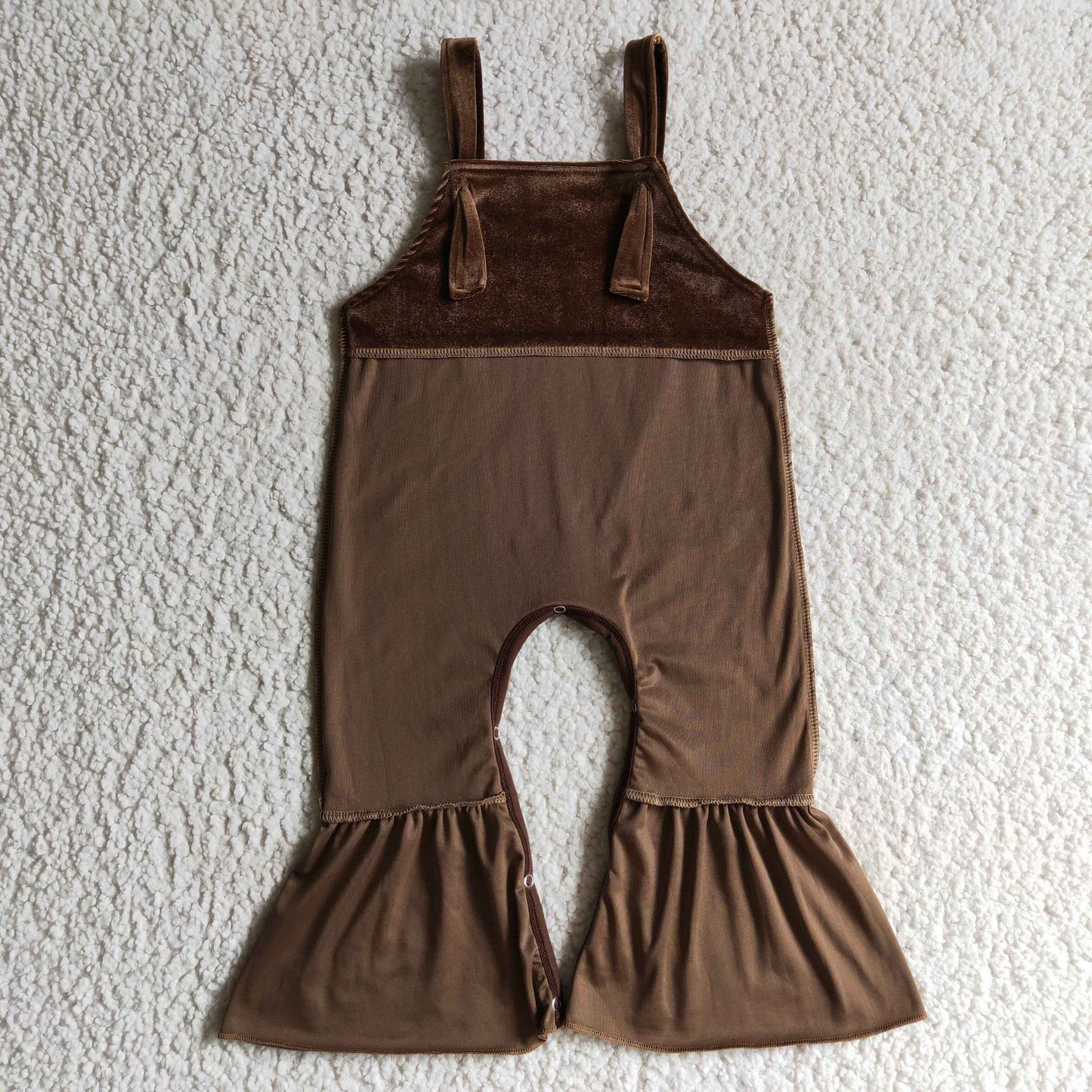 0917 RTS brown velvet short sleeve sling shouder jumpsuit overall romper