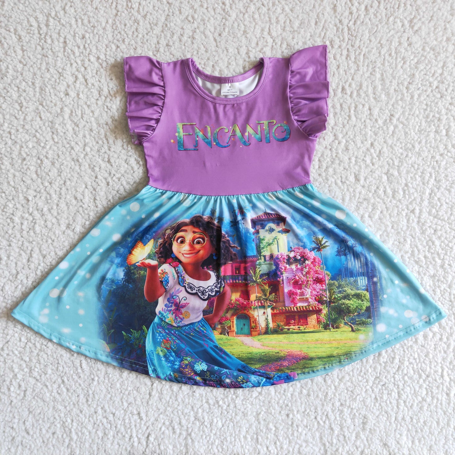 promotion  cartoon magical dance girl butterfly flower ruffles puffy short sleeves purple dresses 0312