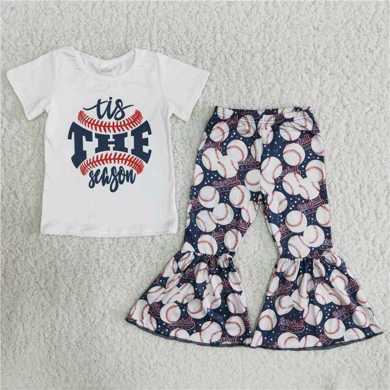 B5-13 letters team baseball short sleeve bell bottom pant GIRL outfit B5-13