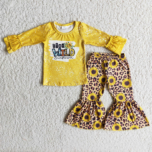 202410 Promotion 6 A7-19 RTS wild sunflower yellow leopard long sleeve GIRL outfit