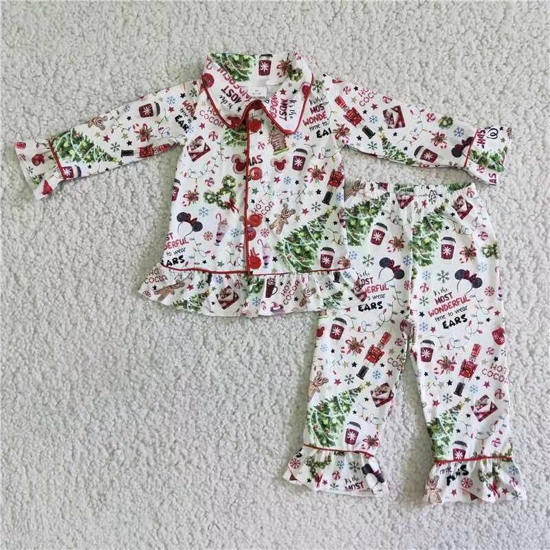 6 A3-29 Girl Christmas cartoon collar lace long sleeve pajamas outfits 1202