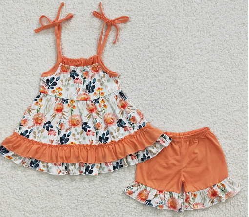 promotion GSSO0194 flower spring short sleeve shorts girl summer outfit 20230313 RTS