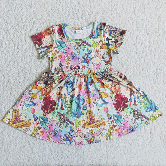 Promotion colorful mouse cartoon short sleeve dress