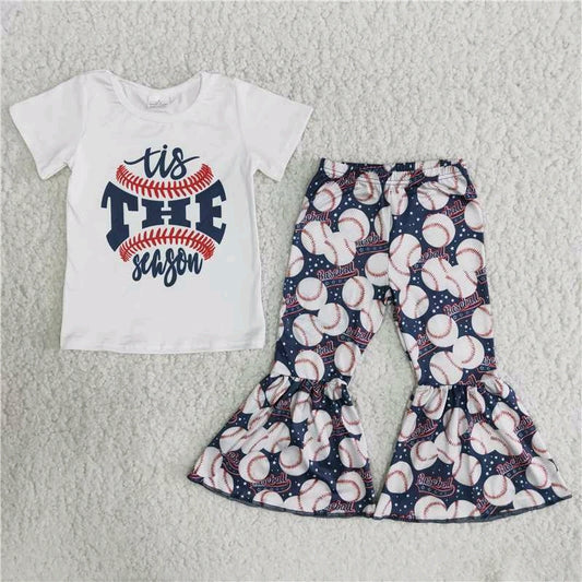 B5-13 baseball short sleeve bell bottom pants girl outfit 20230323 RTS