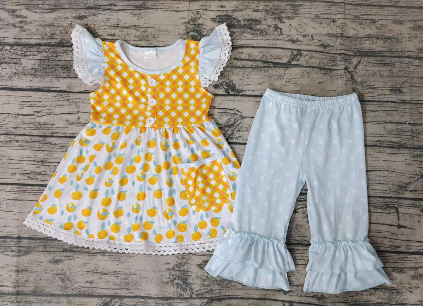 preorder yellow begonia puffy short sleeves pockets caprit ruffle pants OUTFIT REAL PIC 0513