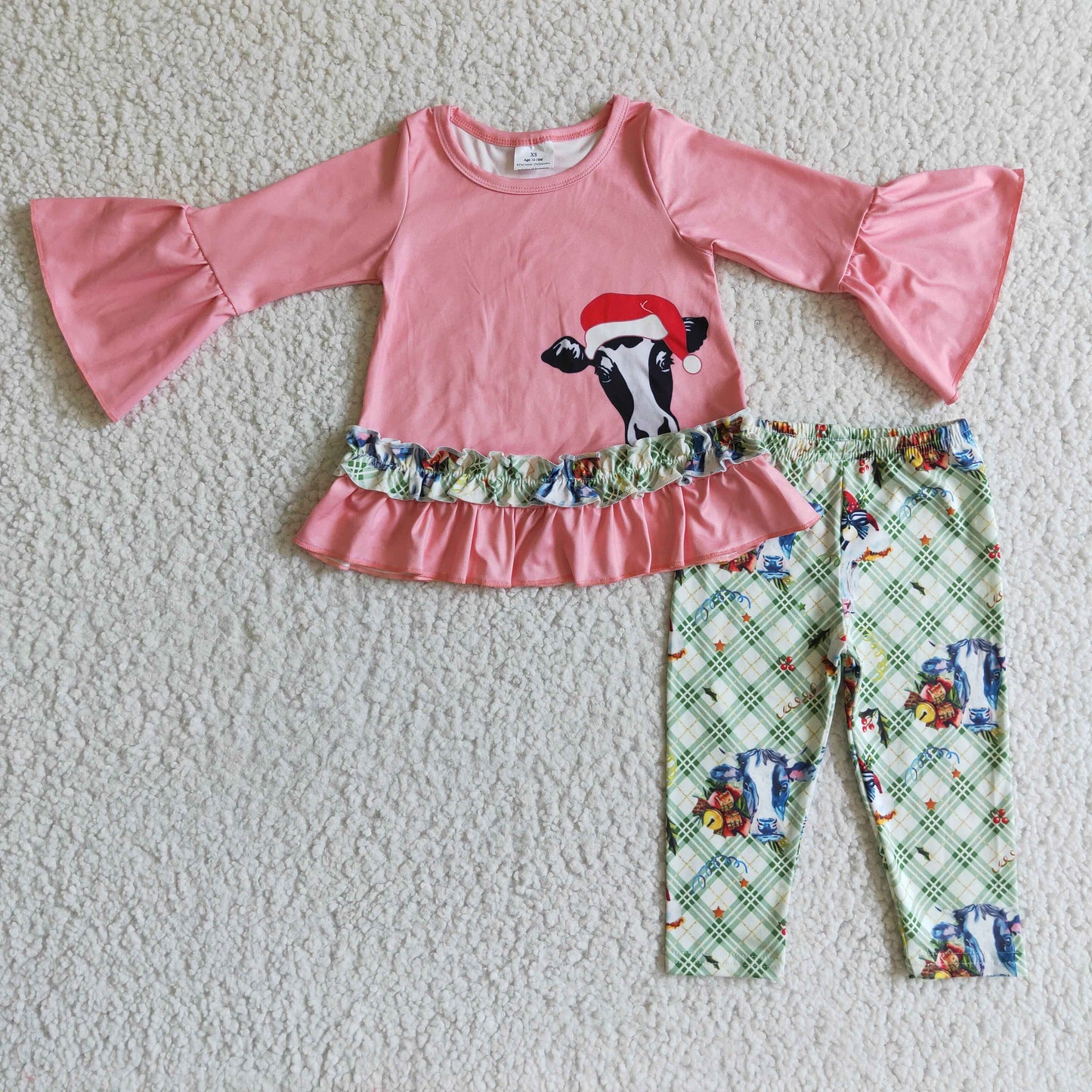 Cow pink long sleeve girl outfit 0912 RTS