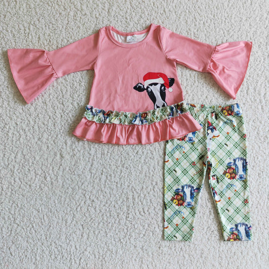 Cow pink long sleeve girl outfit 0912 RTS